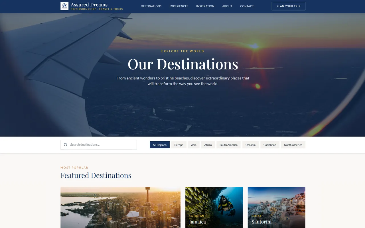 Assured Dreams destinations page