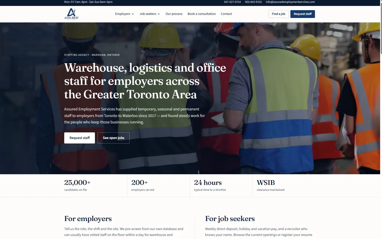 Assured Employment Services home page for employers and job seekers